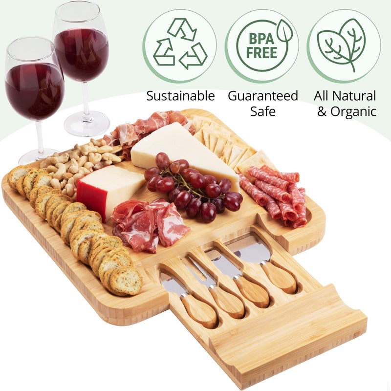 Dynamic Gear Charcuterie Board Gift Set, Bamboo Cheese Board With Cutlery, Includes Stainless Steel Serving Utensils, Cheese Platter and Serving Tray, Suitable for Wedding, Gift for Couples, and Housewarming Gifts - Image 4